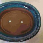 Glaze Blue-Green Color Oval Bonsai Pot - 12"